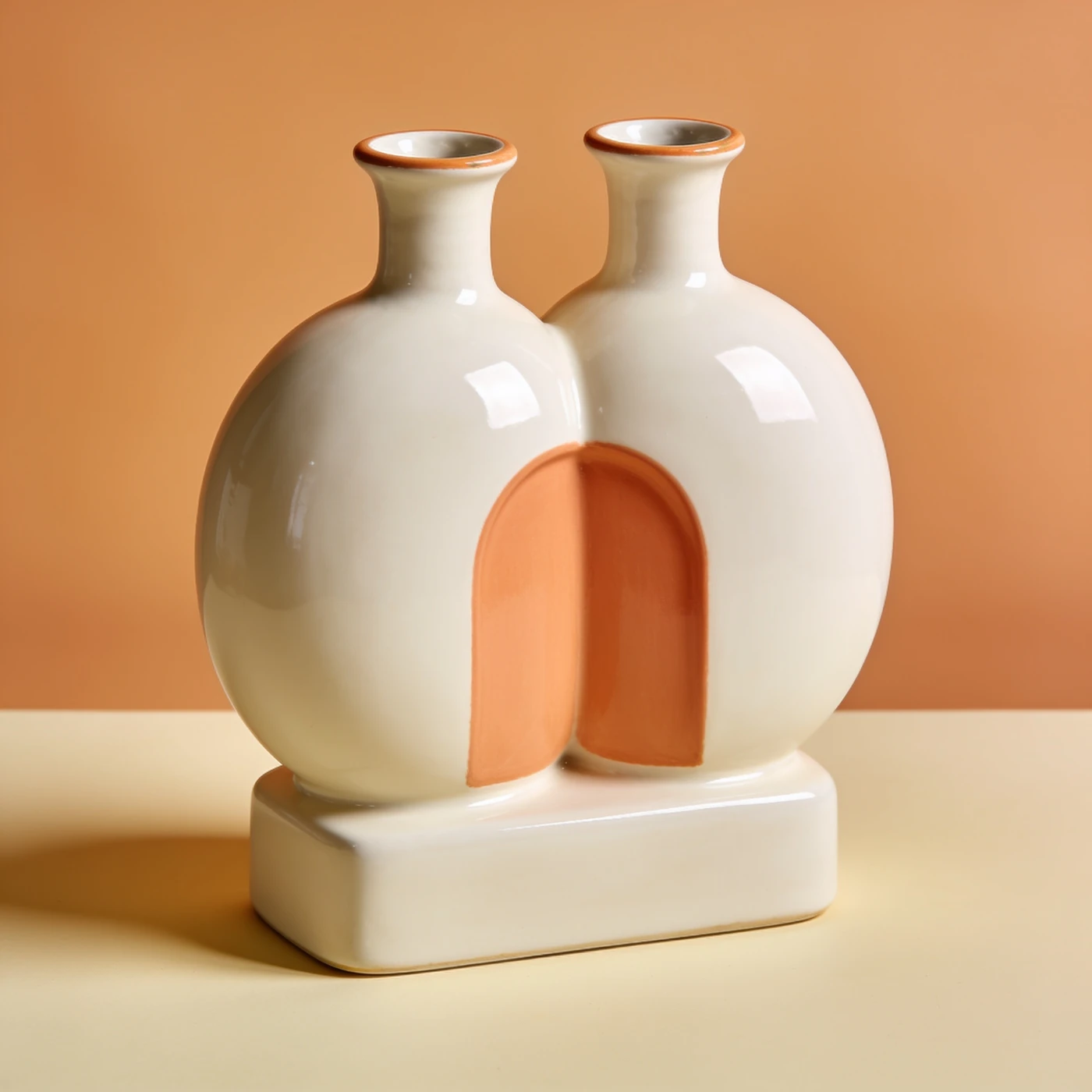 Doppelöffnung Vase — Vollständige verbundene zweibauchige Keramikvase mit zwei getrennten kurzen Rundhälsen auf gemeinsamem breitem Fuss.